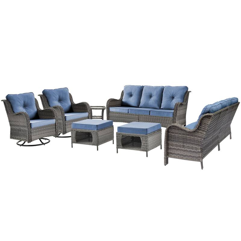 Outdoor Conversation Sets 7 Pieces Patio Swivel Chair Sofa Ottoman