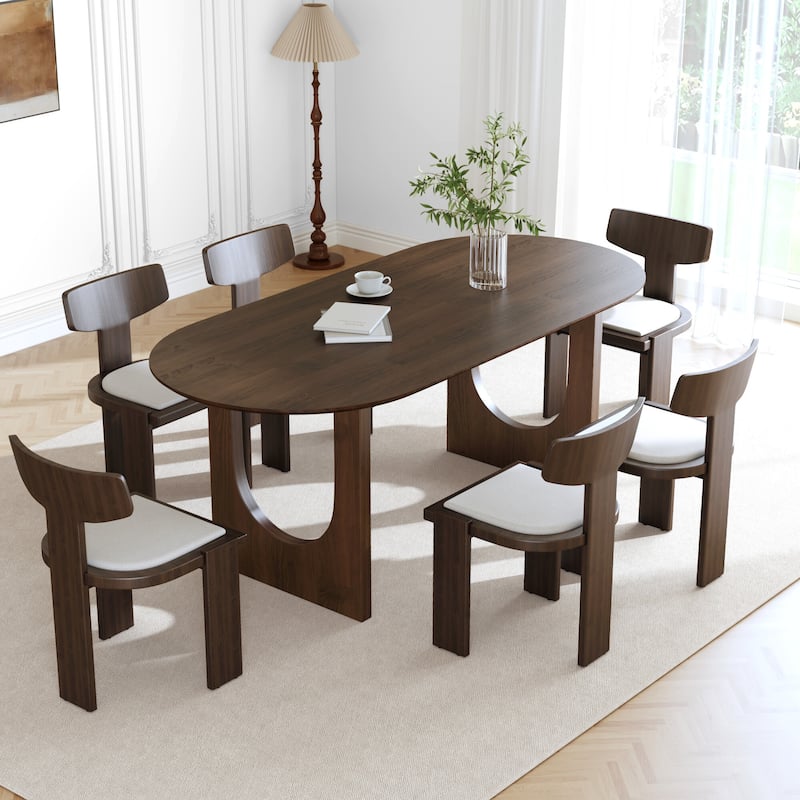 Solid Wood Dining Table Oval Kitchen Tables with Arched Legs Modern for Dining Room - 67"x33.5" - Walnut