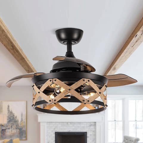 Industrial 36-inch Matte Black 3-blade Ceiling Fan with Remote,Wood Shade - 35.82 * 35.82 * 16.73 inches
