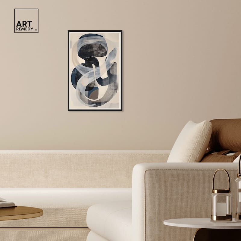 Art Remedy Slither Framed Abstract Shapes 1 Piece Canvas Wall Art