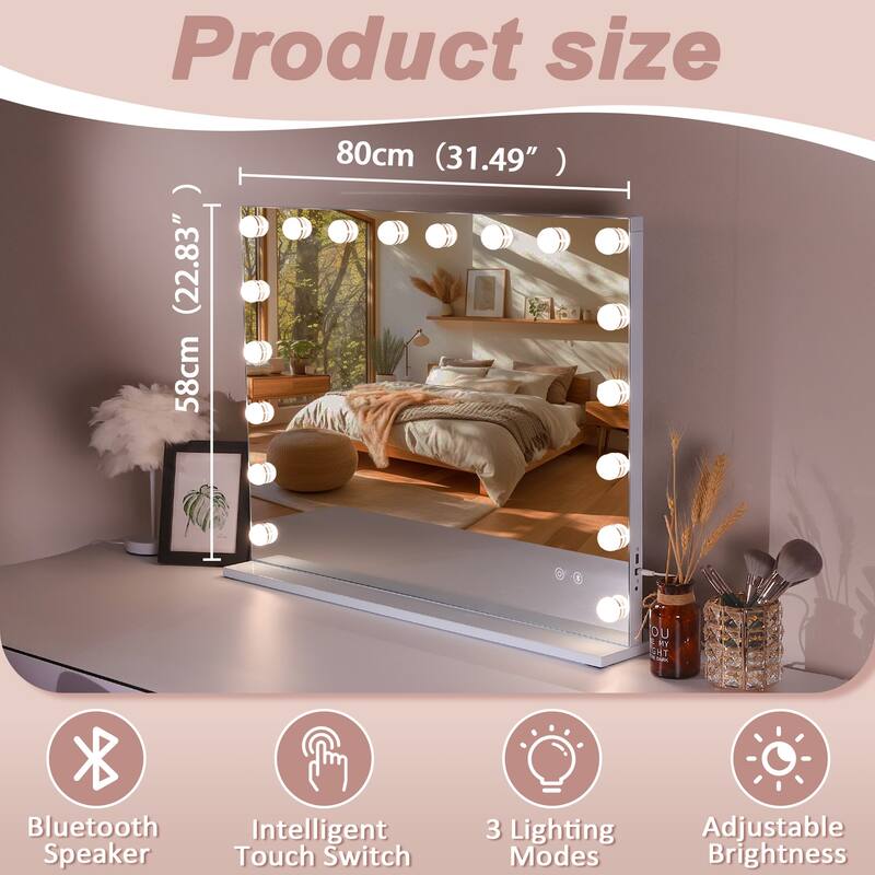 Large Hollywood Mirror with Bluetooth Speaker & Touch Screen