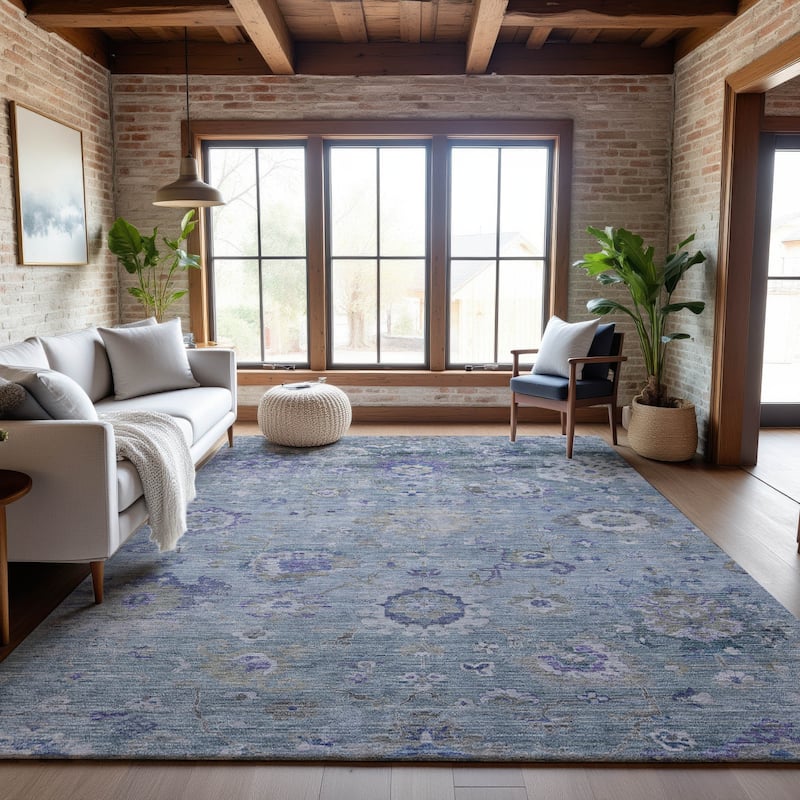 Premium Washable Super Soft Traditional Vintage Mayfield Rug - Sky - 8' x 10'