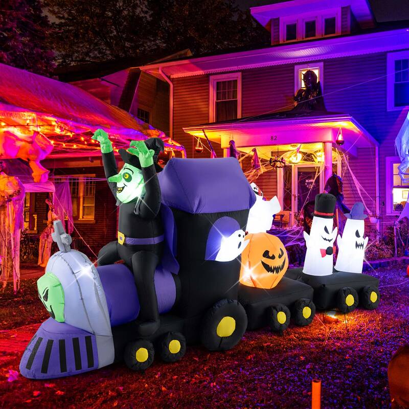 Costway 8.2 ft Long Halloween Inflatable Train LED Lighted Train w/ - See Details