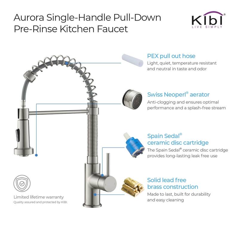 Aurora Single Handle Pull Down Kitchen Sink Faucet
