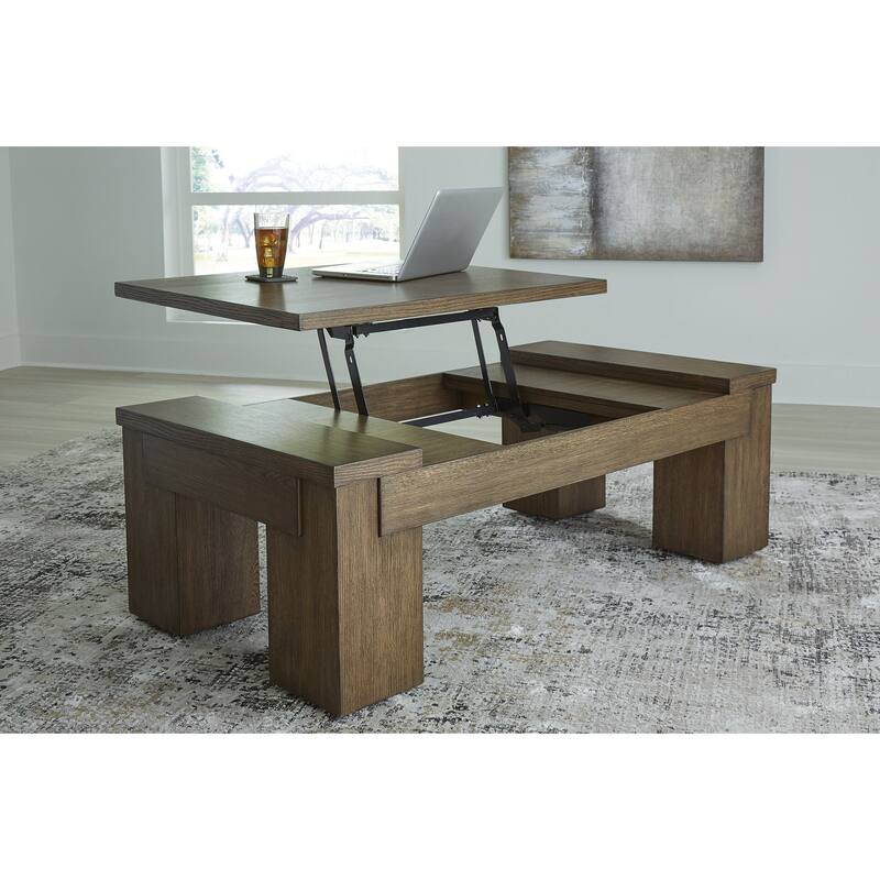 Signature Design by Ashley Rosswain Brown Lift-Top Coffee Table - 54"W x 28"D x 18"H