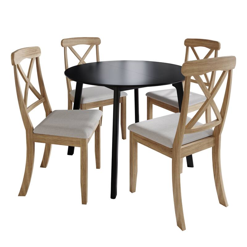 CraftPorch Farmhouse 4-Piece Chair and Round Table Wooden Dining Set