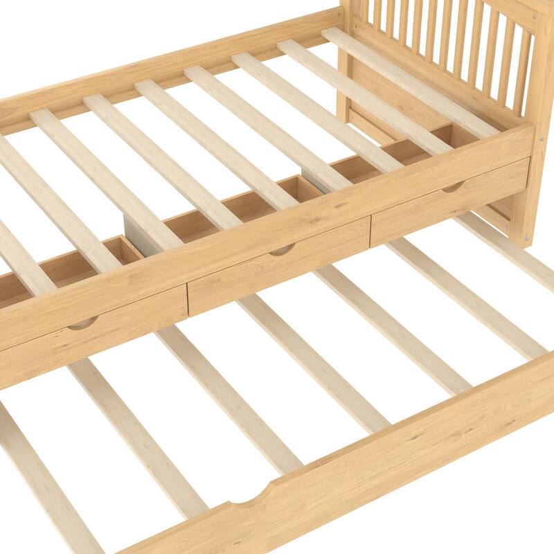 Roomfitters Platform Daybed with Trundle and Drawers, Solid Wood Bed Frame for Guest Rooms