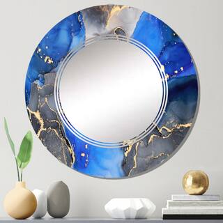 Designart 'Blue And Black Luxury Abstract Fluid Art I' Printed Modern Wall Mirror