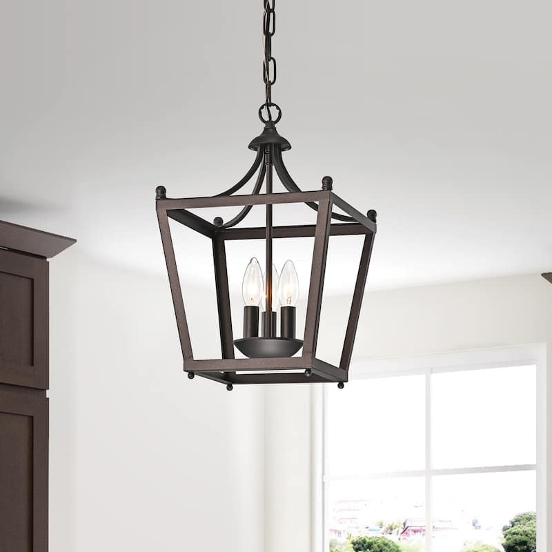Antique Bronze 3-Light Cage Lantern Pendant
