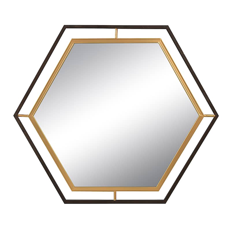 Metal Framed Wall Mirror, Black and Gold - Black