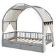 preview thumbnail 10 of 18, Twin Size Daybed with Arched Roof, 2 Drawers, Wood House Canopy Bed with Fabrics Curtain and Light Strip for Kids Teens, Gray
