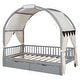 preview thumbnail 25 of 28, Wooden Twin Size Bed With Arched Roof and 2 Drawers