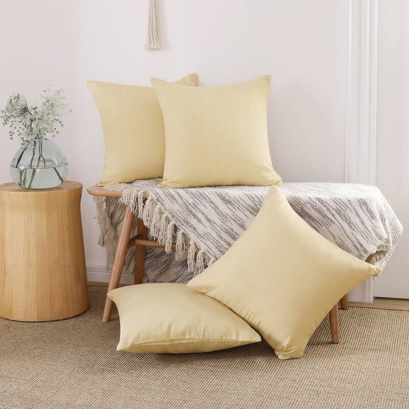 Deconovo 4-Pack Faux Linen Throw Pillow Covers with Hidden Zipper - 12 x 20 Inch - Pale Banana