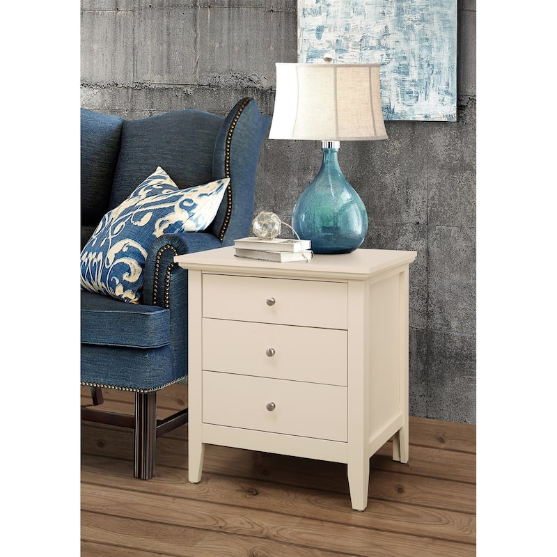 3-Drawer Wooden Nightstand - 26" - Beige