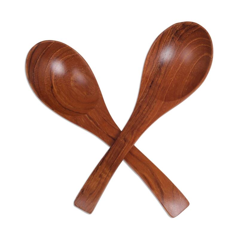 NOVICA Handmade Elegant Companions Teakwood Spoons (Pair) Indonesia - 6" H x 1.6" W x 0.8" D