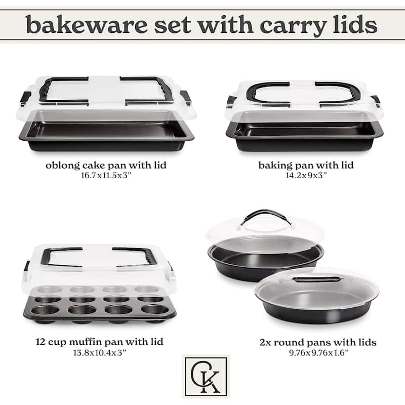 Country Kitchen Baking Pans Set 10 Piece Non-Stick Cake Pans with Carry Lids for Storage & Travel, Perfect for Parties Stackable