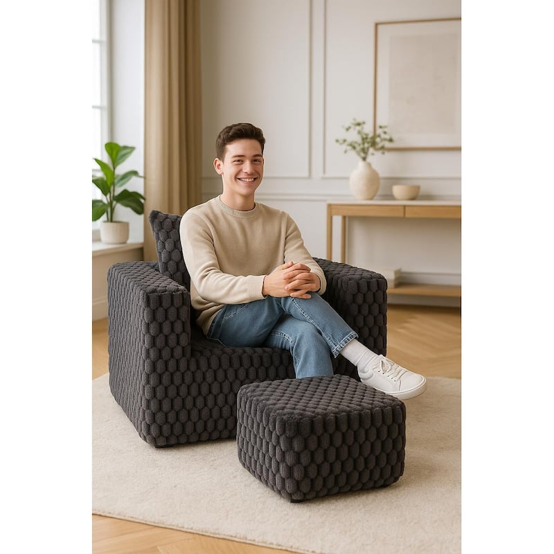 Luxurious Corduroy Fabric Lingge corduroy compression sofa with Ottoman