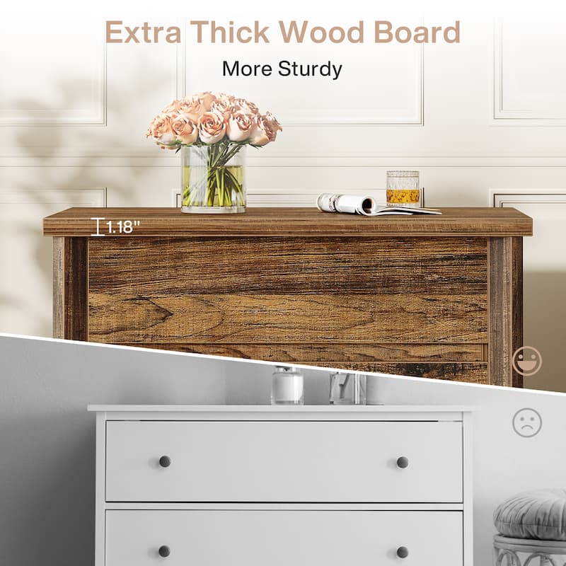 Wood Nightstand with 3 Drawers, Farmhouse Large Bedside Table with Storage