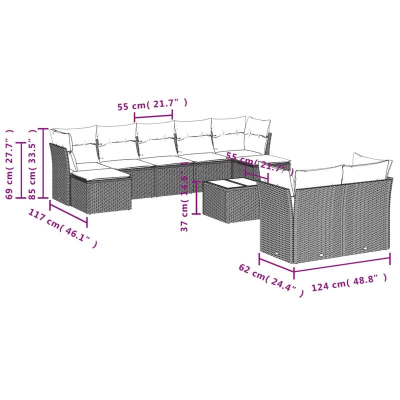 vidaXL Garden Sofa Set Brown PE rattan Large Garden Sofa Set - 21.7 x 21.7 x 14.6