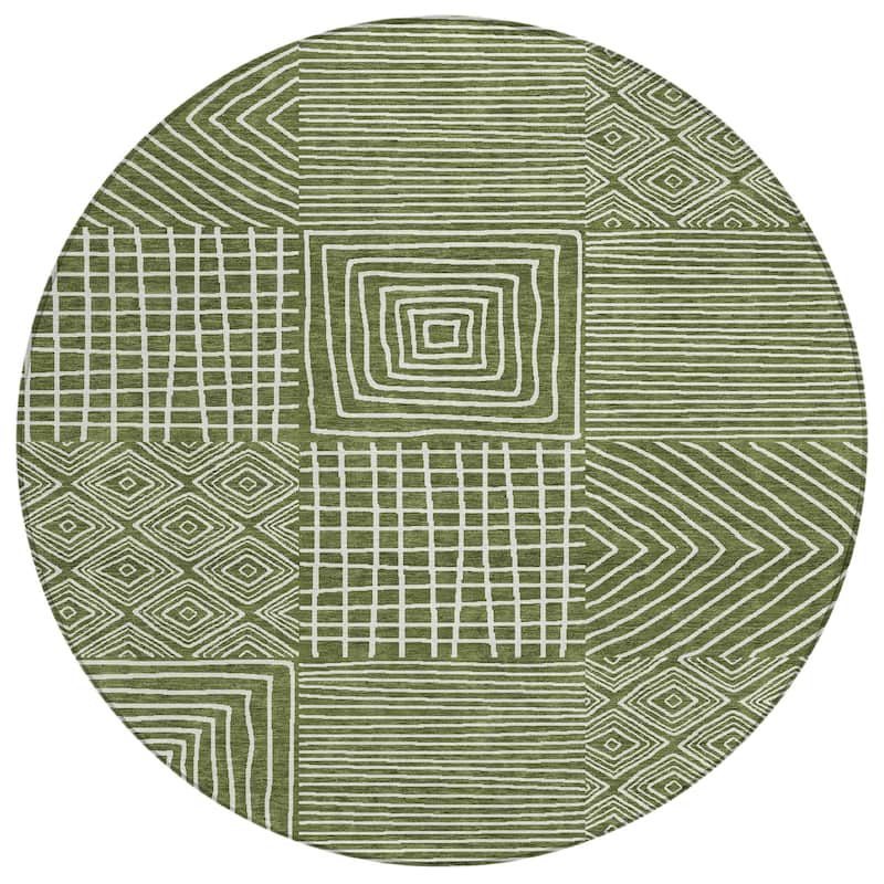 Machine Washable Indoor/ Outdoor Modern Mosaic Chantille Rug