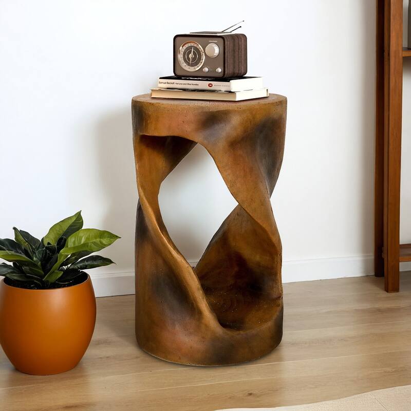 Modern Pedestal Table 19.6" H Sculptural End Table with Spiral and Open-Center Design for Home, Garden, Patio, Porch, Yard Decor