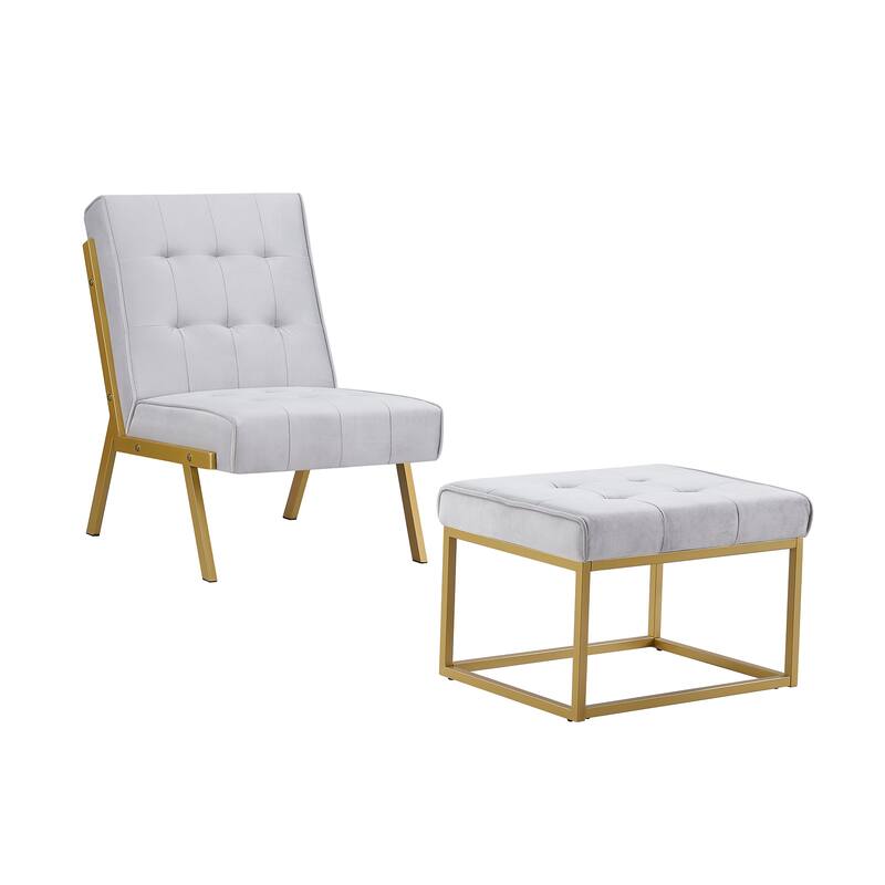 Gold Metal Frame Velvet Accent Chair with Ottoman