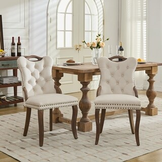 Set of 2 Velvet Tufted Dining Chairs with Solid Wood Legs and Handles ...