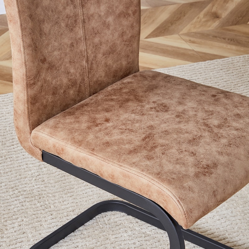 Brown Dining Chair Set of 4 Side Chair High Backrest Chair Kitchen Chair Fabric Chair with Metal Legs