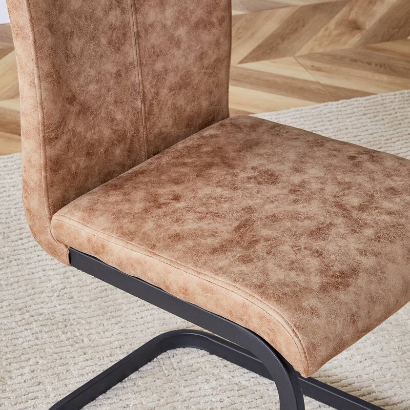 Set of 4 Modern Dining Chairs, Technology cloth High Back Upholstered Side Chair with C-shaped Tube Black Metal