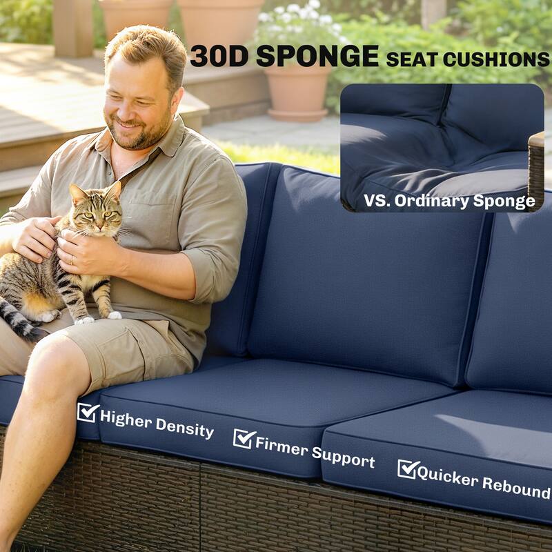 Outsunny 3 Seater Outdoor Couch Sofa, PE Wicker Patio Couch with Wide Deep Seating, 4" Foam Cushions