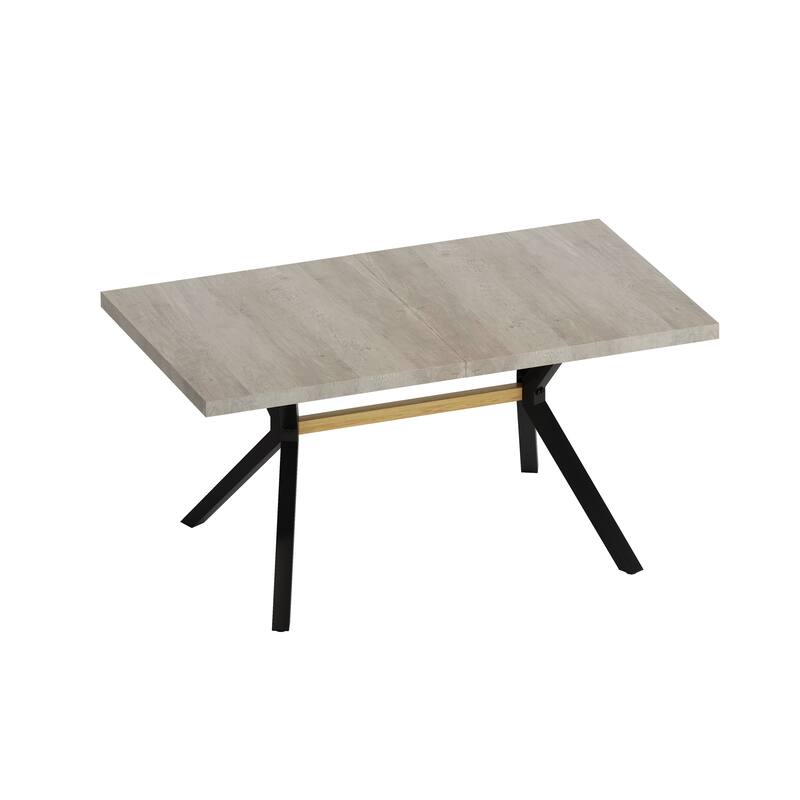 62.99"- 78.74" Rectangular Stretch Dining Table With Wooden Tabletop and Embossed Centerboard, Fine Sanded Iron Leg Base Stretch