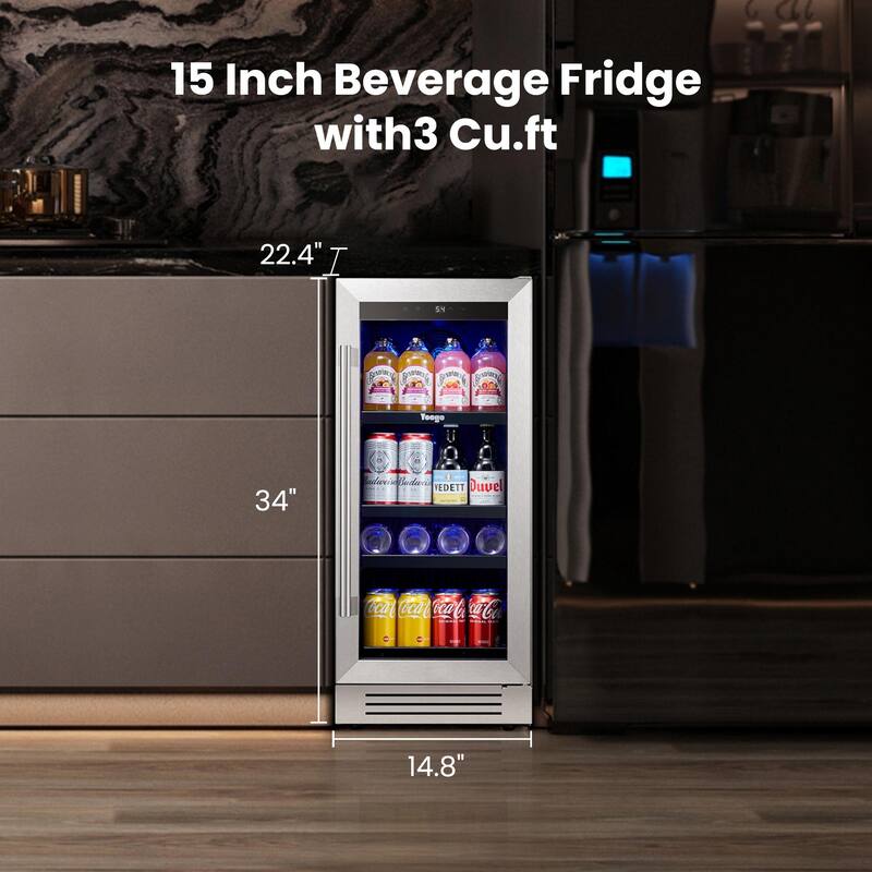Yeego 14.8 Inch Beverage Cooler 80 Can Built-in/Freestanding Beverage Refrigerator - 15 inch