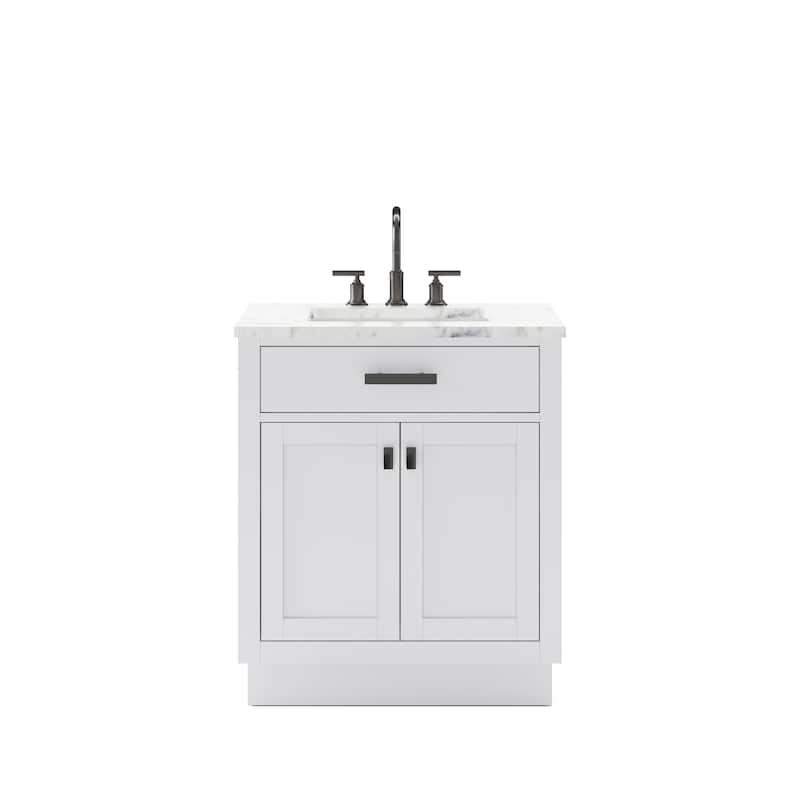 Hartford Marble Countertop Bath Vanity in White with Gooseneck Faucet