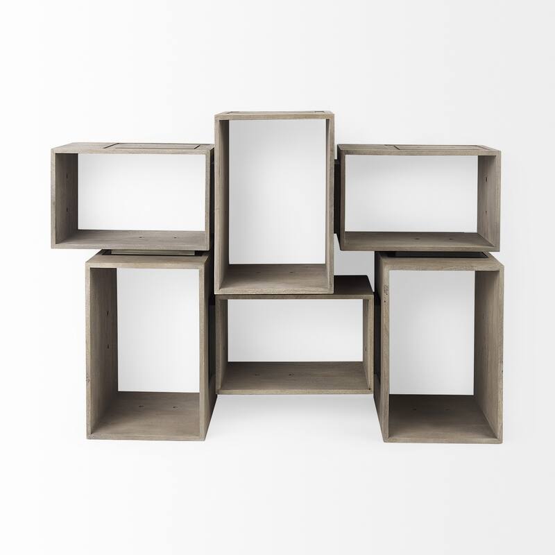 HomeRoots Set of Two Rustic Light Gray Brown Cube Box Shelves - 16" W x 24" D x 16" H