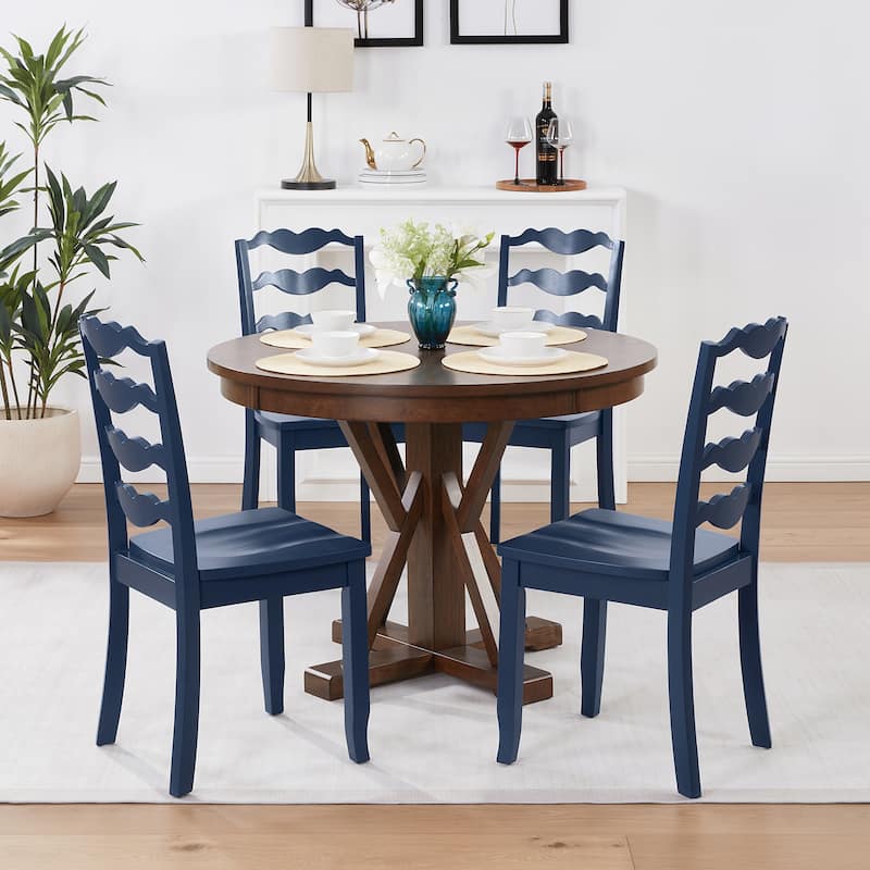 Distressed 17"W Wooden Ladder Back Dining Chairs - Set of 4 - Blue
