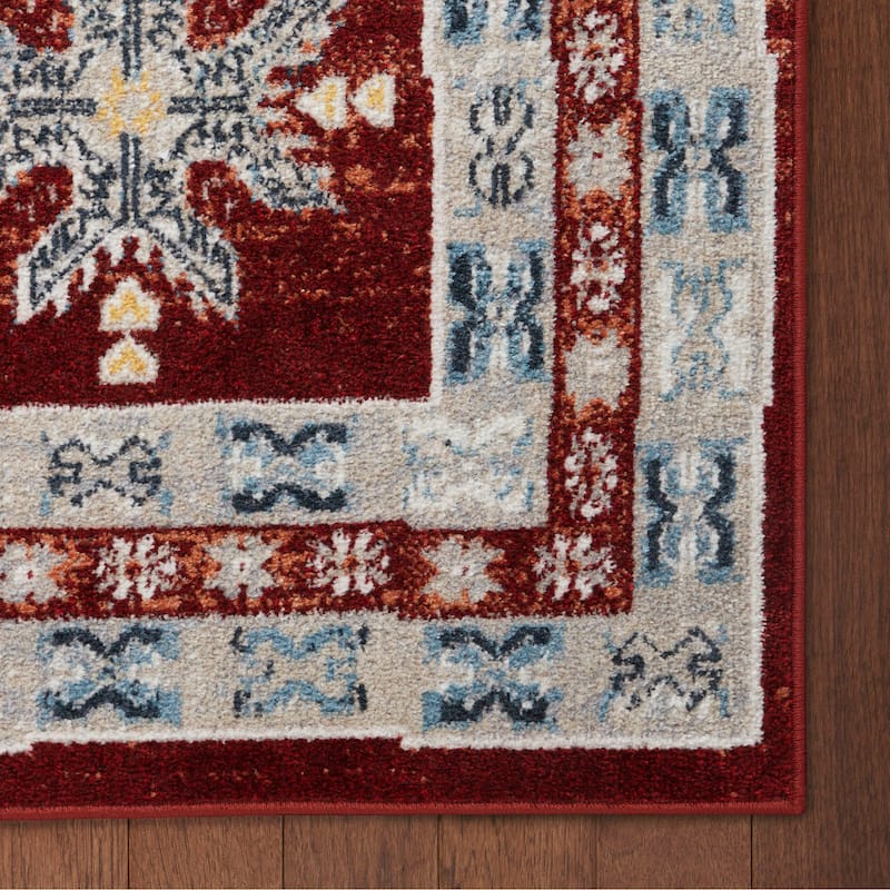 Everwash Treasure Saul Southwest Geometric Machine Washable Area Rug - 2'2"x7'2" - Burgundy/Navy Blue