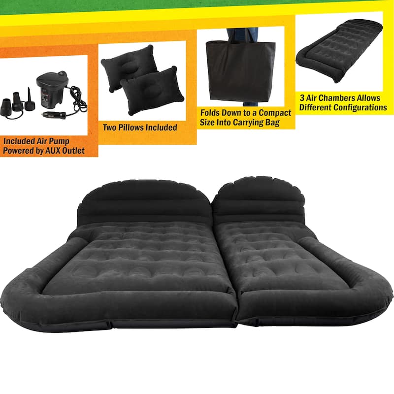 Inflatable Mattress - Car Air Mattress for SUV or Tent with Aux Outlet Pump and 2 Inflatable Pillows by Wakeman Outdoors