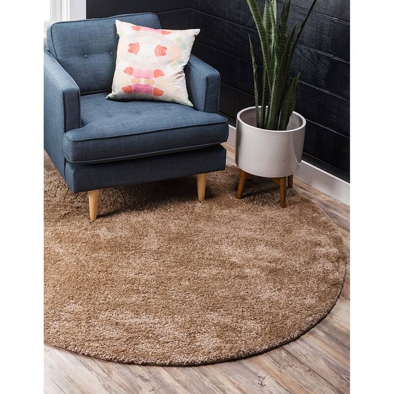 Solid/Striped Zoit Collection Area Rug - 6' Round - Light Brown