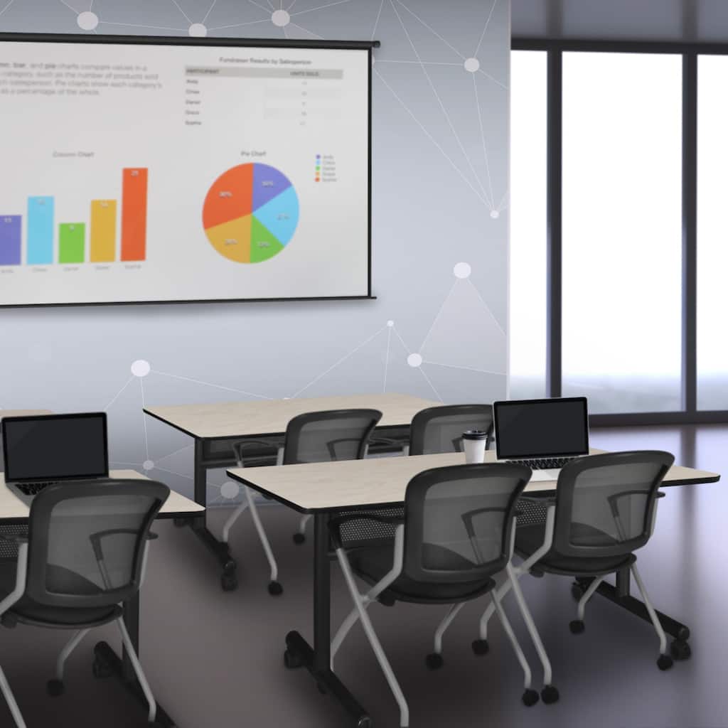 48" x 30" Flip Top Mobile Training Table with Modesty Panel- Maple and 2 Nesting Chairs