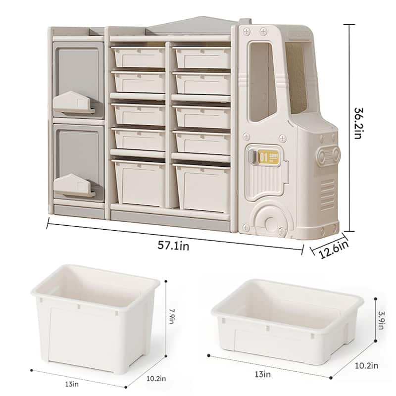 57.09 in Children's Toy Storage Cabinets in Grey with 10 Drawers