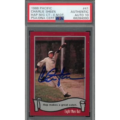 Charlie Sheen 1988 Pacific Eight Men Out Signed Card #41 Auto PSA 10 68284090 - 8'6" x 11'6"