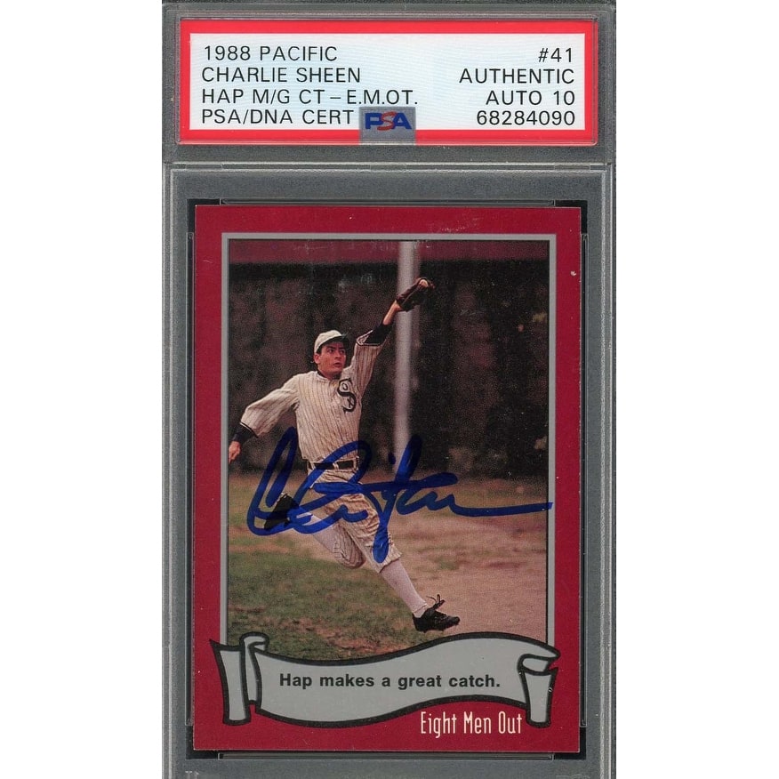 Charlie Sheen 1988 Pacific Eight Men Out Signed Card #41 Auto PSA 10 68284090 - 8'6" x 11'6"