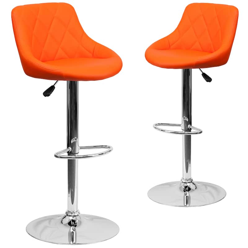 Vinyl Bucket Seat Adjustable Diamond Back Barstool (Set of 2) - 18.50"W x 19"D x 33.25" - 41.75"H
