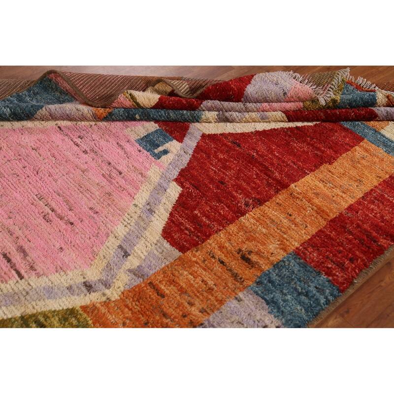 Hand Knotted Oriental 100% Wool Carpet Modern Geometric Multi-Colored Moroccan Area Rug - 8' 7'' X 5' 6''
