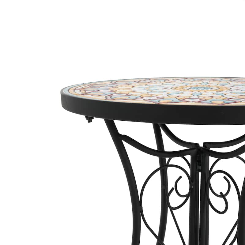 Christopher Knight Home - Camille Ceramic Tile and Iron Outdoor Side Table with French Country Charm