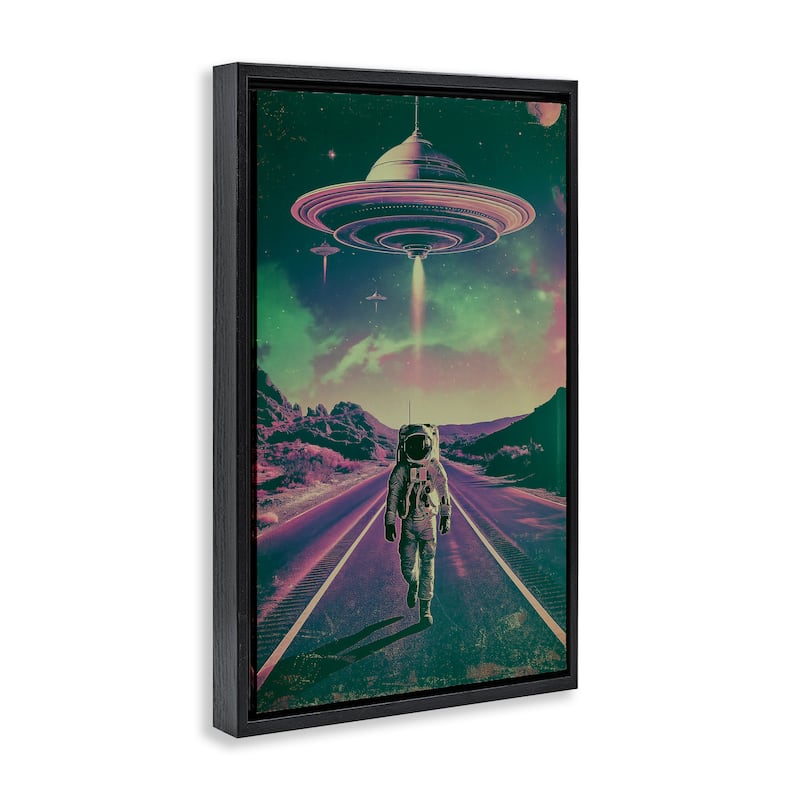 Stupell Astronaut with Overhead UFO Framed Floater Canvas Wall Art Design By Wumples