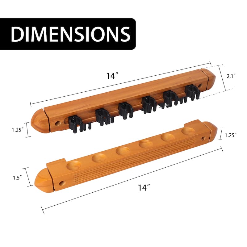 GSE™ 6-Pool Cue Wall Mounting Billiard Cue Rack, 2-Piece Hanging Wall Mounted Pool Cue Stick Holder