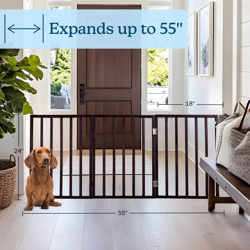 3-Panel Indoor Foldable Dog Gate - 54x24-Inch Wood Freestanding Pet Fence