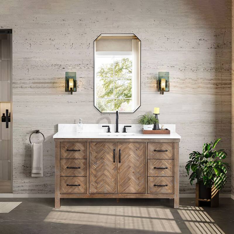Javier Bath Vanity with Composite Stone Top and Mirror - 60in. - Antique Gray