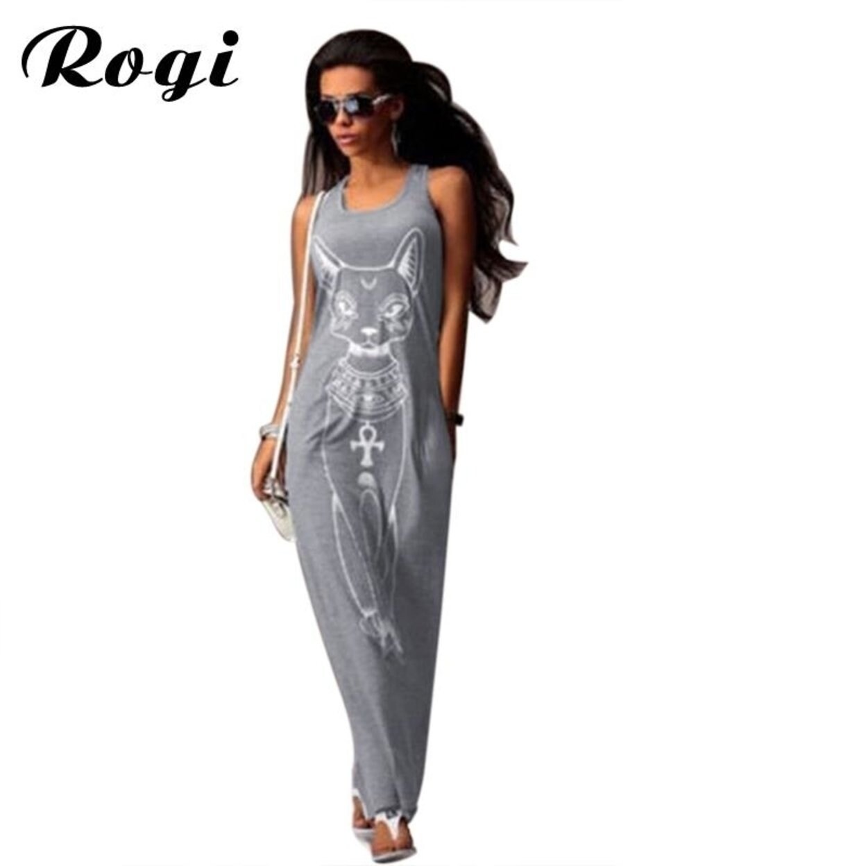 Shop Rogi 2018 Summer Dress Women Cat Print Boho Beach Long Maxi
